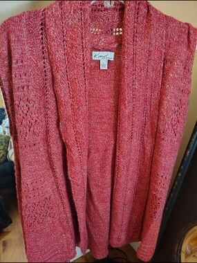 Kim Rogers Rose Pink Open-Front Marled Cardigan L